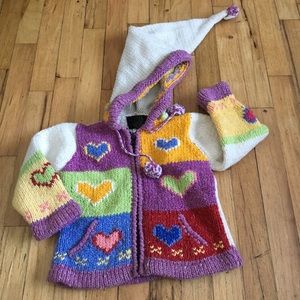 Sweater Jacket Kids 2t Hood Handmade Ecuador Girl